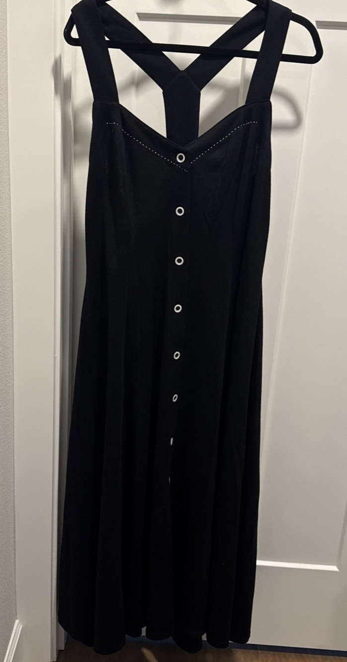 Vintage 90s Totally Next Era Black Button Front Midi Dress Size 16 Whimsigoth